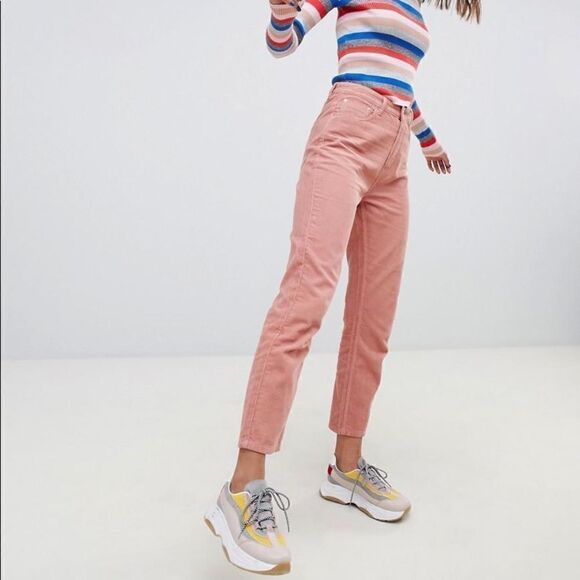 New Stradivarius Mom Fit Jeans in Pink Coral 32 - Picture 1 of 10